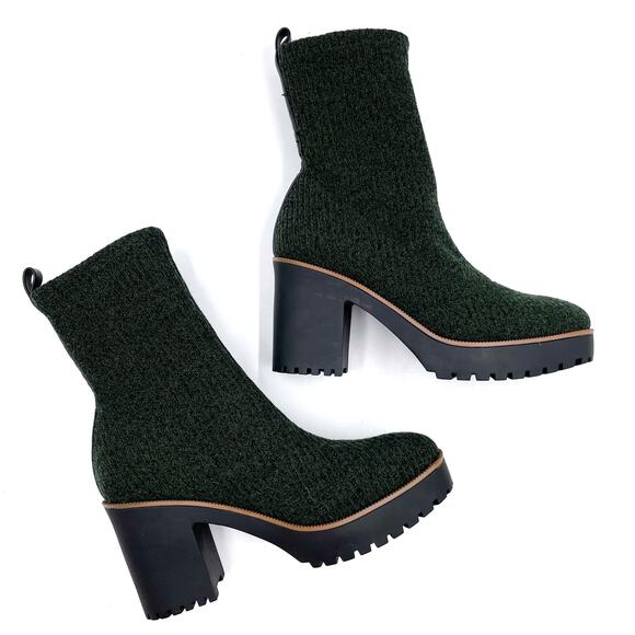Chinese Laundry Garvey Sock Boots Olive Chill Knit Block Heel Ankle Sz 6.5 - Picture 3 of 9